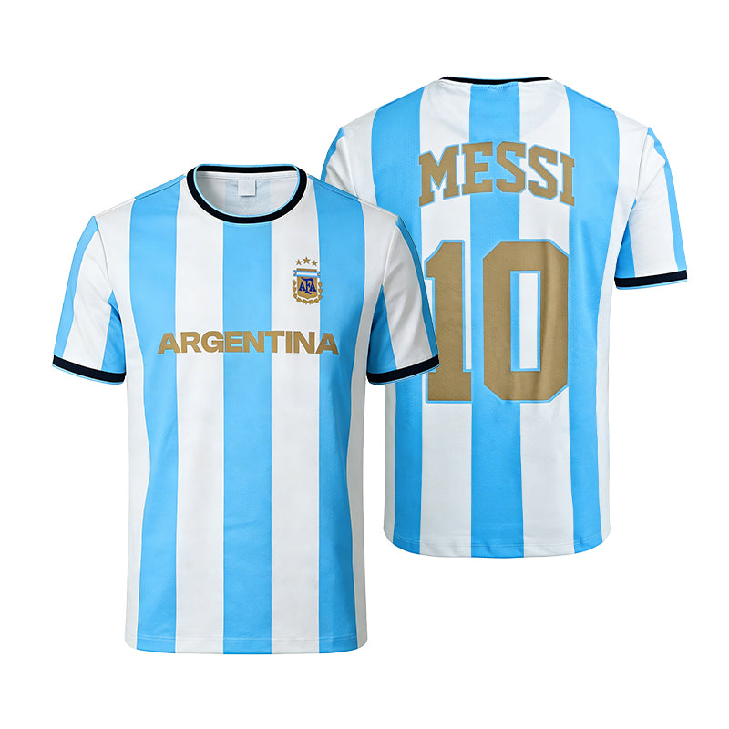 Argentina AFA Messi #10 Gold Stripe T-Shirt
