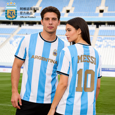 Argentina AFA Messi #10 Gold Stripe T-Shirt