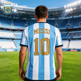 Argentina AFA Messi #10 Gold Stripe T-Shirt