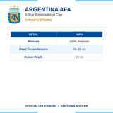 Argentina AFA 3-Star Embroidered Cap