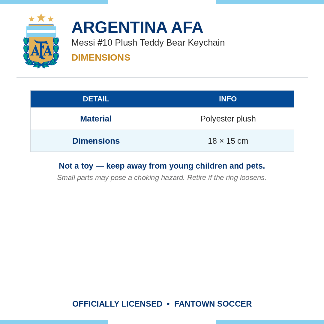 Argentina AFA Messi #10 Plush Teddy Bear Keychain