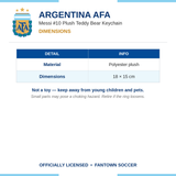 Argentina AFA Messi #10 Plush Teddy Bear Keychain