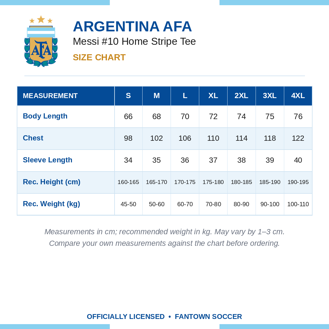 Argentina AFA Messi #10 Home Stripe Tee