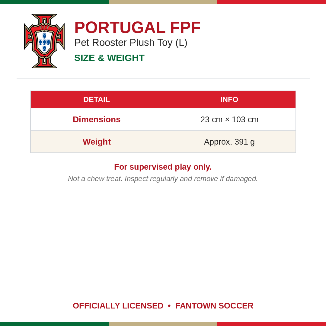 Portugal FPF Pet Rooster Plush Toy (L)