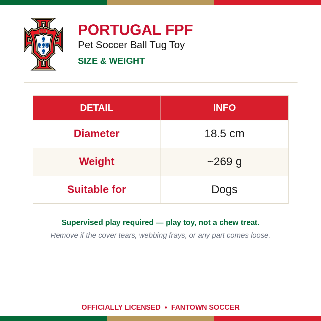 Portugal FPF Pet Soccer Ball Tug Toy